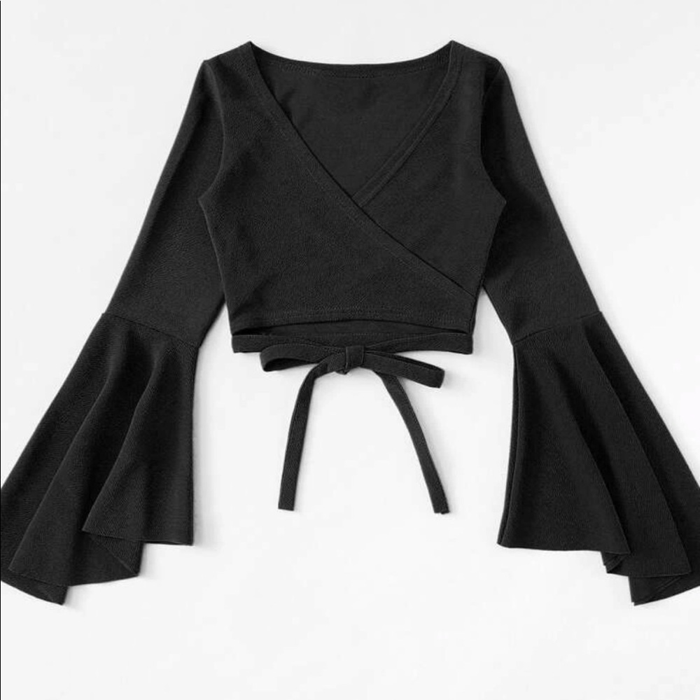 Shein Bell Sleeve Self-tie Crop Top